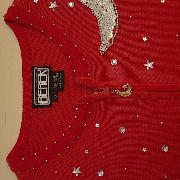 EUC Vintage Berek Red Christmas Themed Sequined and Beaded Zip Up Cardig… - Picture 9 of 15